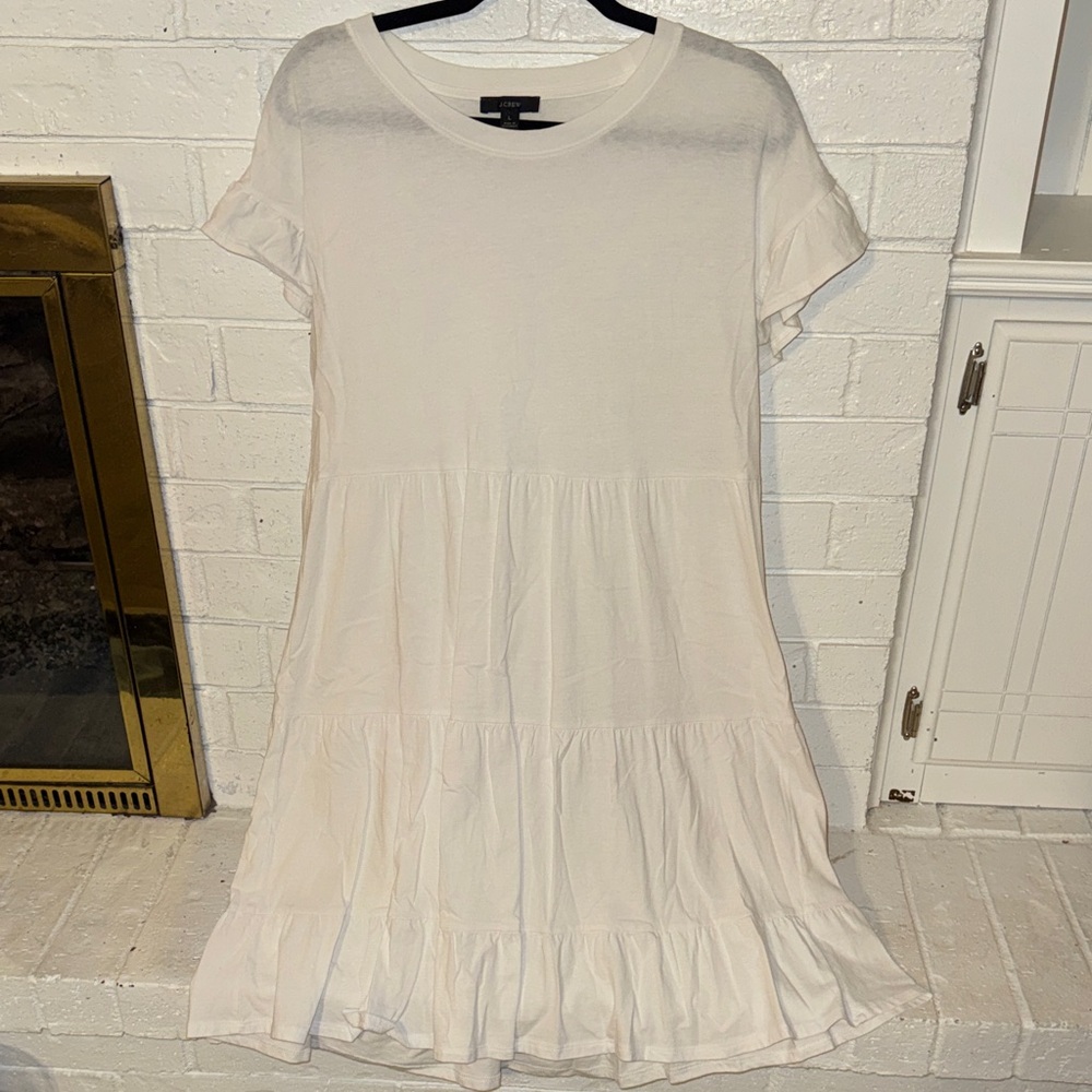 J. Crew Ivory Tiered Short-Sleeve Midi Dress